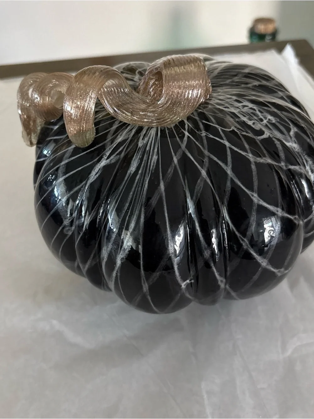Martha Stewart Handblown Glass Black White Brown Pumpkin